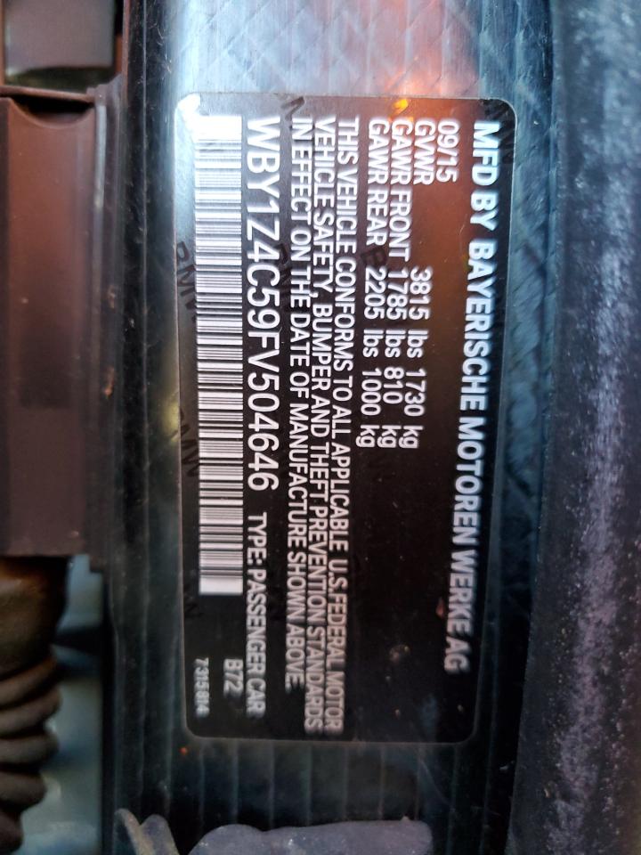 2015 BMW i3 VIN WBY1Z4C59FV504646 Copart auction photo, front end damage thumbnail 12