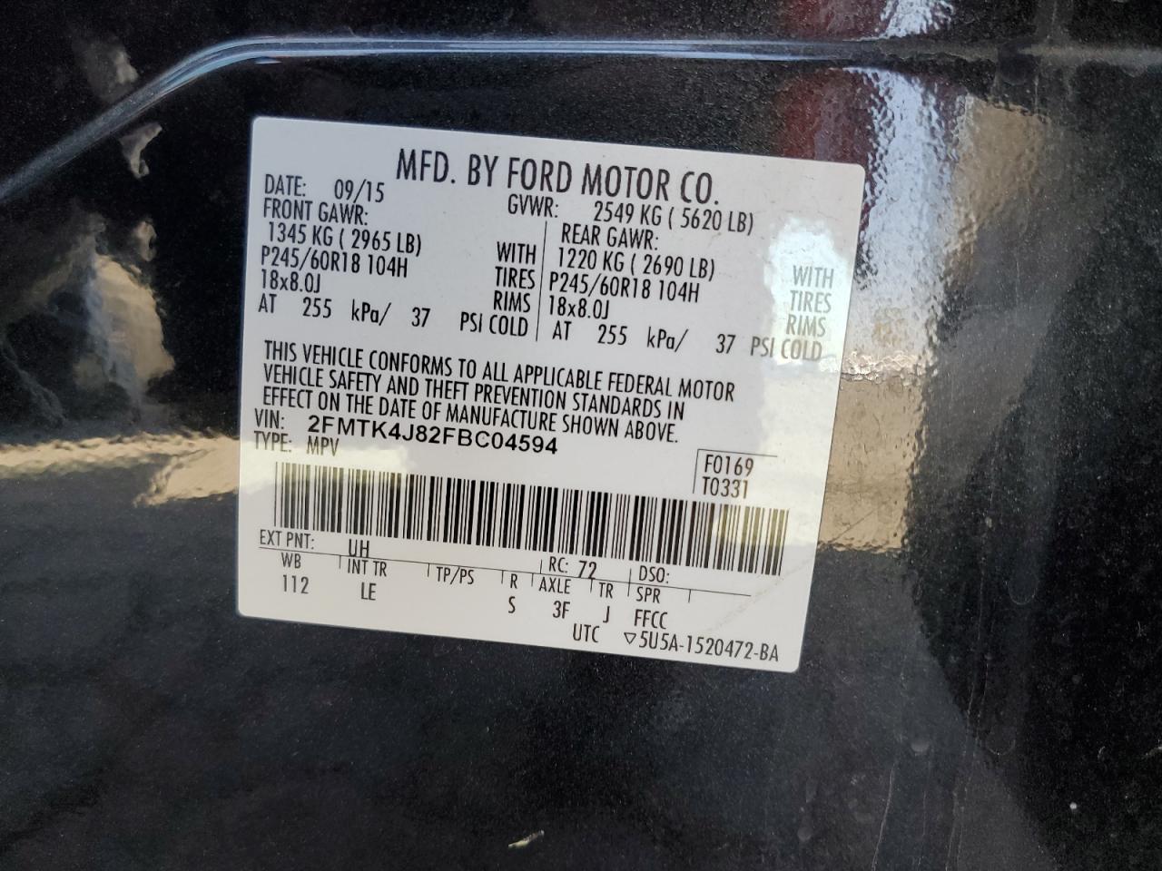 2015 Ford Edge VIN 2FMTK4J82FBC04594 Copart auction photo, front end damage thumbnail 13