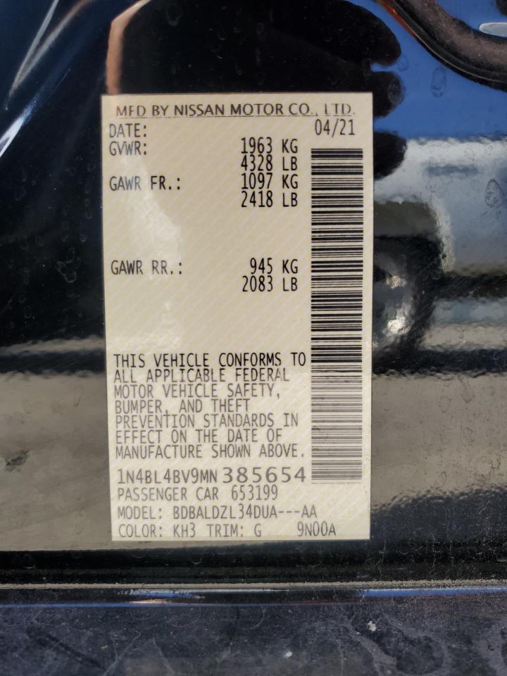 2021 Nissan Altima VIN 1N4BL4BV9MN385654 Copart auction photo, side / front end damage thumbnail 12
