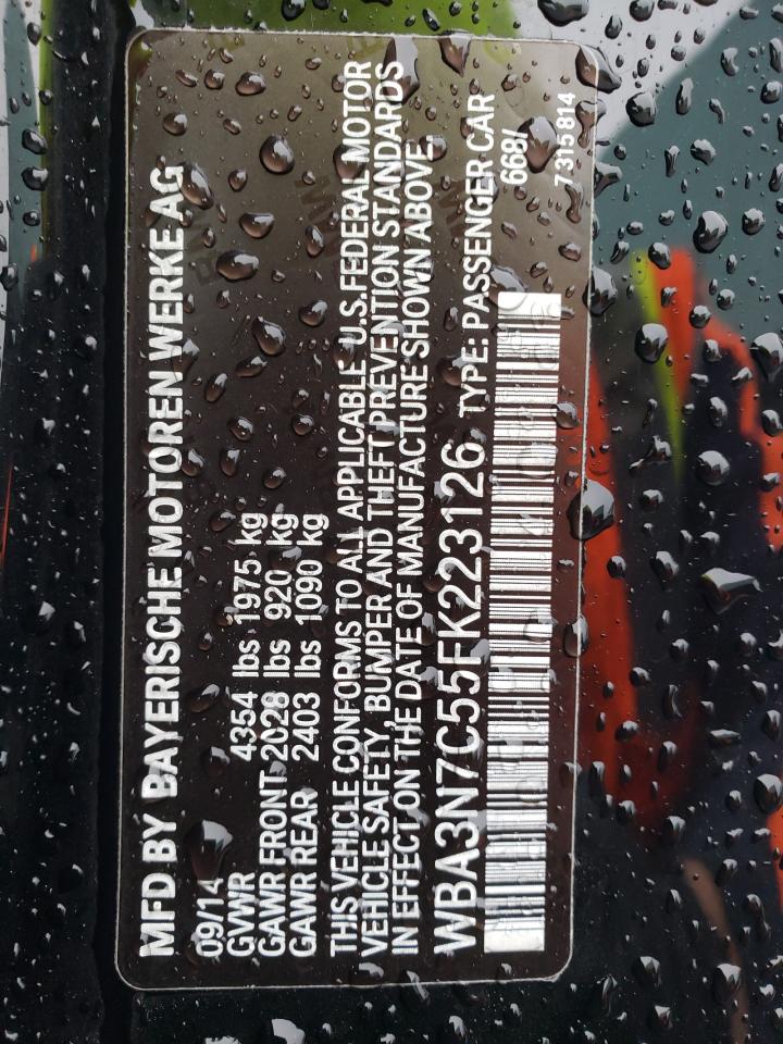 2015 BMW 4er VIN WBA3N7C55FK223126 Copart auction photo, rear end / side damage thumbnail 12