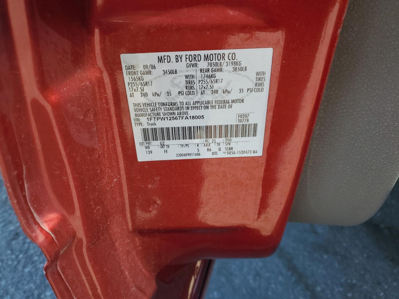 2007 Ford F-150 VIN 1FTPW12567FA18005 Copart auction photo, side / undercarriage damage thumbnail 14