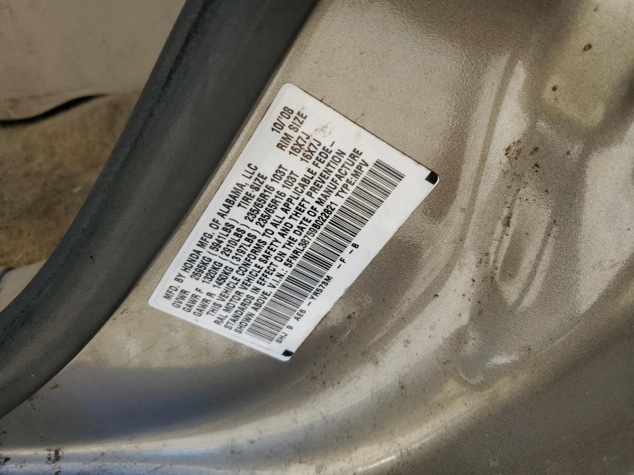 2009 Honda Odyssey VIN 5FNRL38759B022821 Copart auction photo, front end damage thumbnail 15
