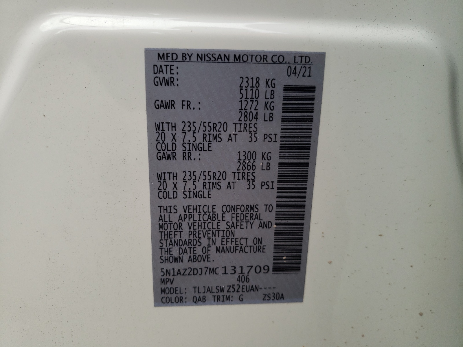 2021 Nissan Murano VIN 5N1AZ2DJ7MC131709 Copart auction photo, side damage thumbnail 10