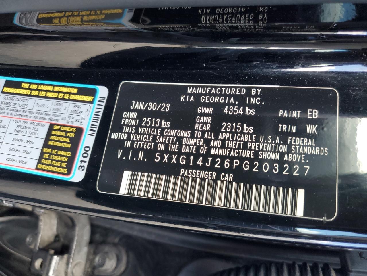 2023 KIA K5 VIN 5XXG14J26PG203227 Copart auction photo, undercarriage damage thumbnail 12