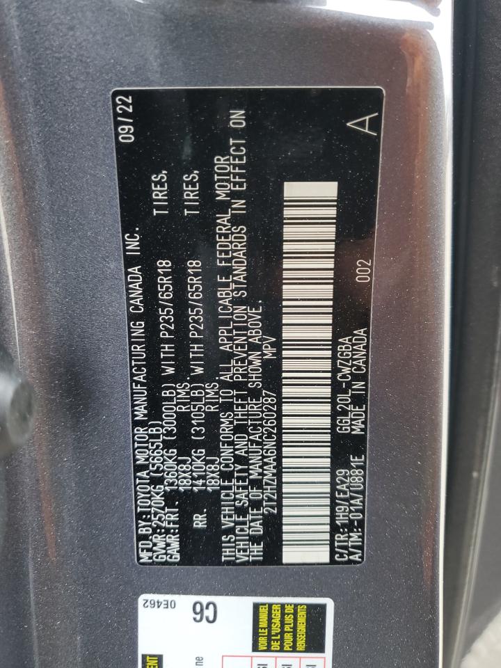 2022 Lexus RX VIN 2T2HZMAA6NC260287 Copart auction photo, side damage thumbnail 13
