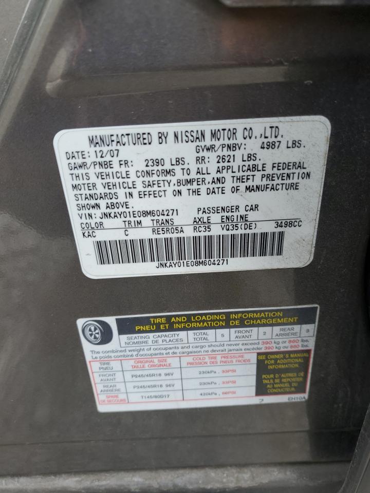 2008 Infiniti M VIN JNKAY01E08M604271 Copart auction photo, front end damage thumbnail 14
