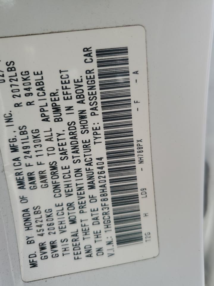 2017 Honda Accord VIN 1HGCR3F88HA026404 Copart auction photo, side / rear end damage thumbnail 12