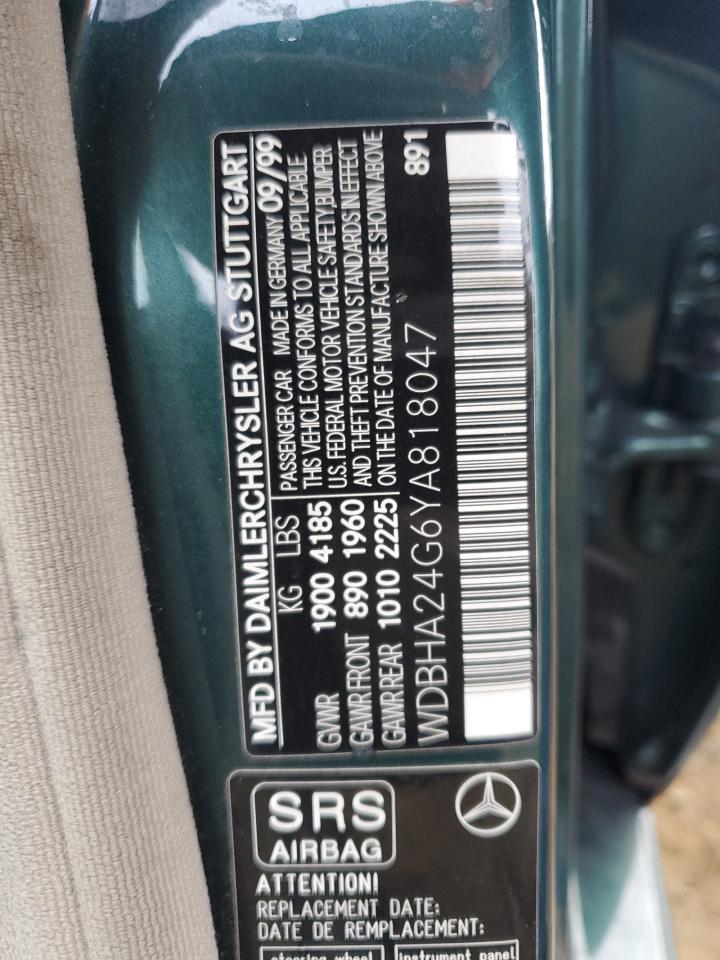 2000 Mercedes-Benz C-klasse VIN WDBHA24G6YA818047 Copart auction photo, normal wear / mechanical damage thumbnail 12