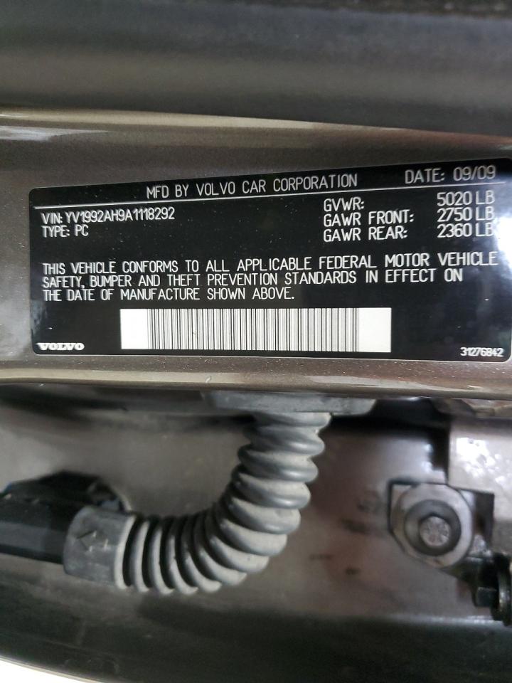 2010 Volvo S80 VIN YV1992AH9A1118292 Copart auction photo, rear end damage thumbnail 12