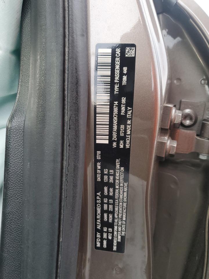 2019 Alfa Romeo Giulia VIN ZARFAMAN5K7599714 Copart auction photo, front end damage thumbnail 12