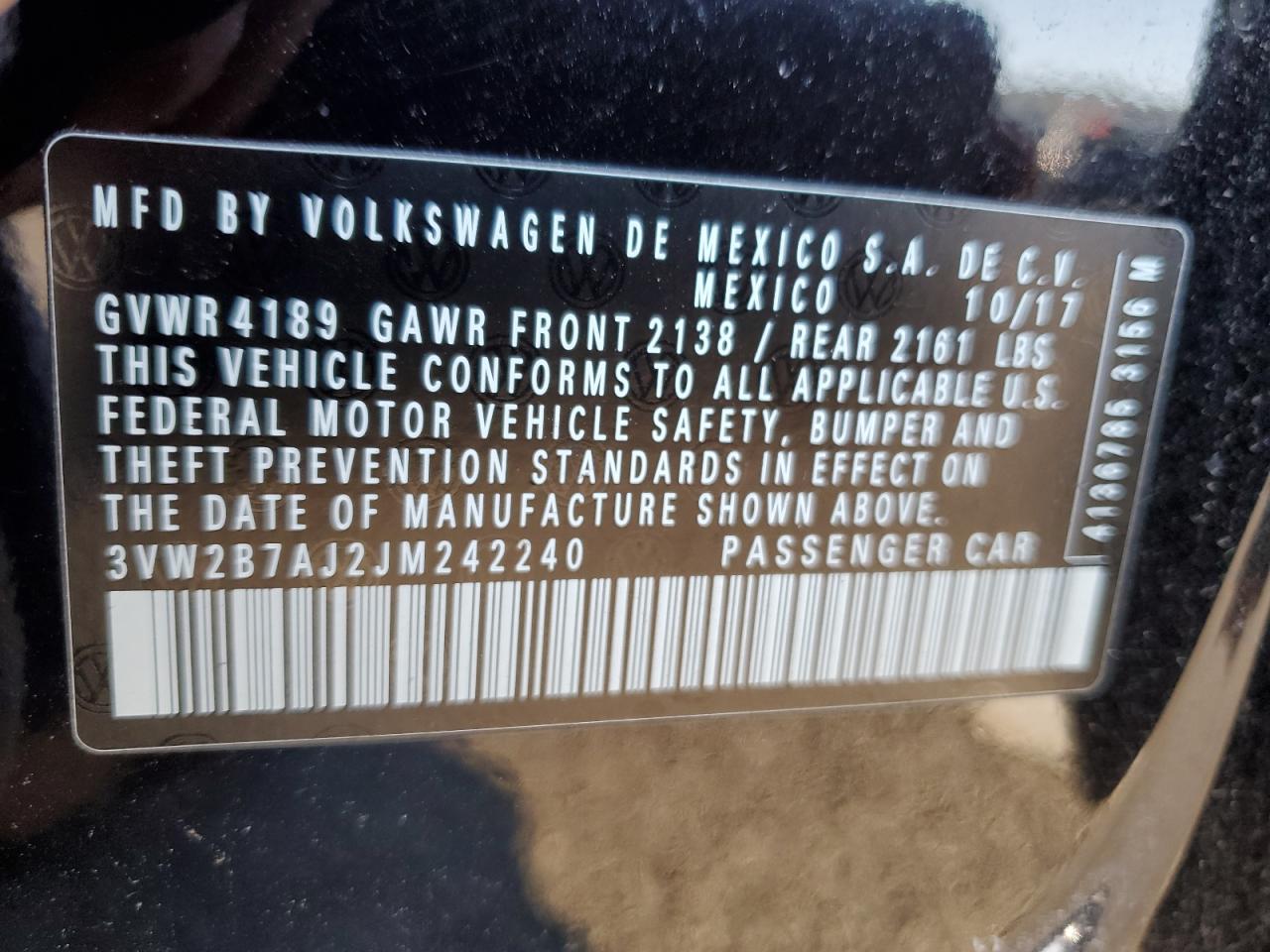 2018 Volkswagen Jetta VIN 3VW2B7AJ2JM242240 Copart auction photo, front end damage thumbnail 12