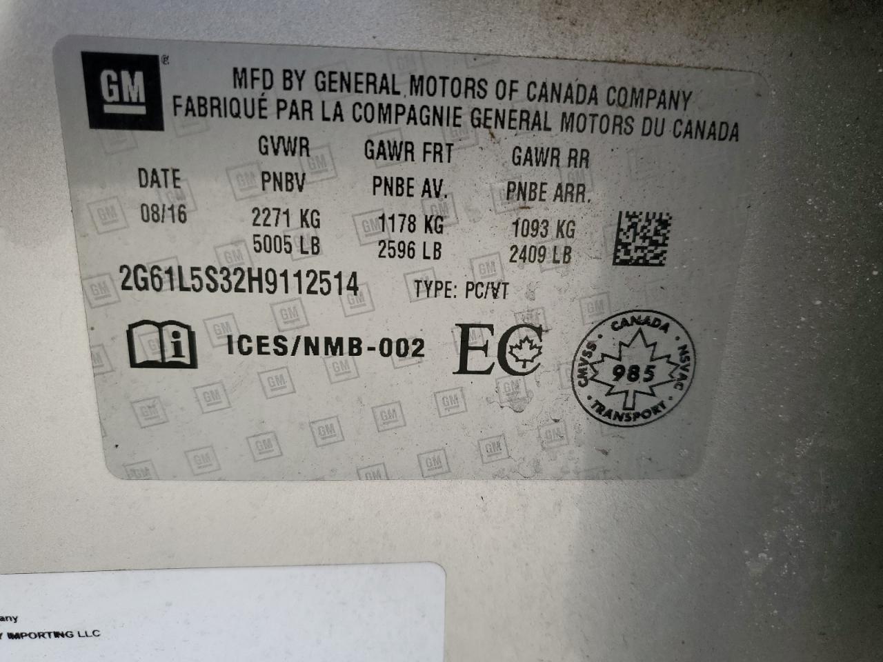 2017 Cadillac XTS VIN 2G61L5S32H9112514 Copart auction photo, front end / hail damage thumbnail 12