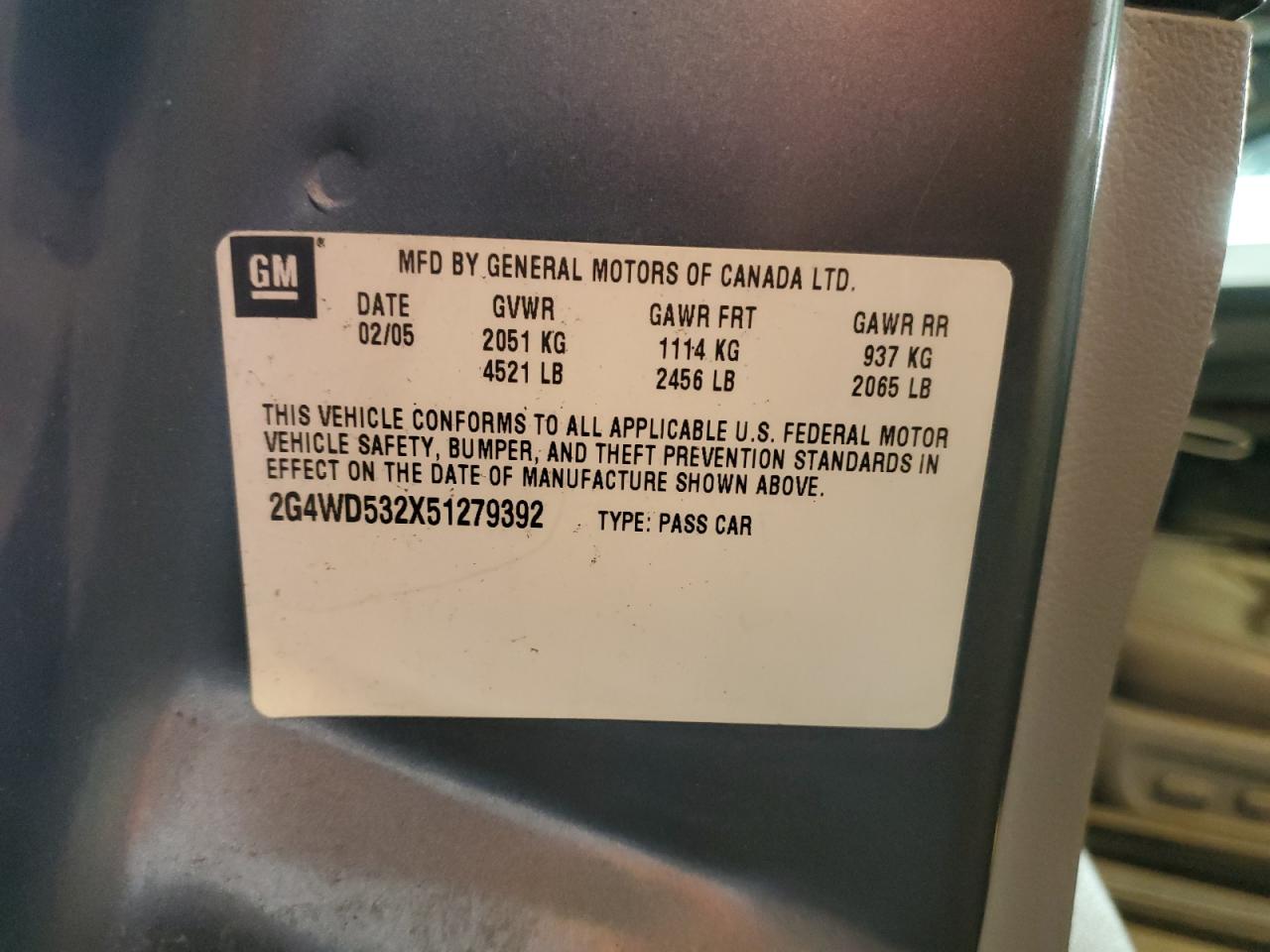 2005 Buick LaCrosse VIN 2G4WD532X51279392 Copart auction photo, rear end damage thumbnail 12