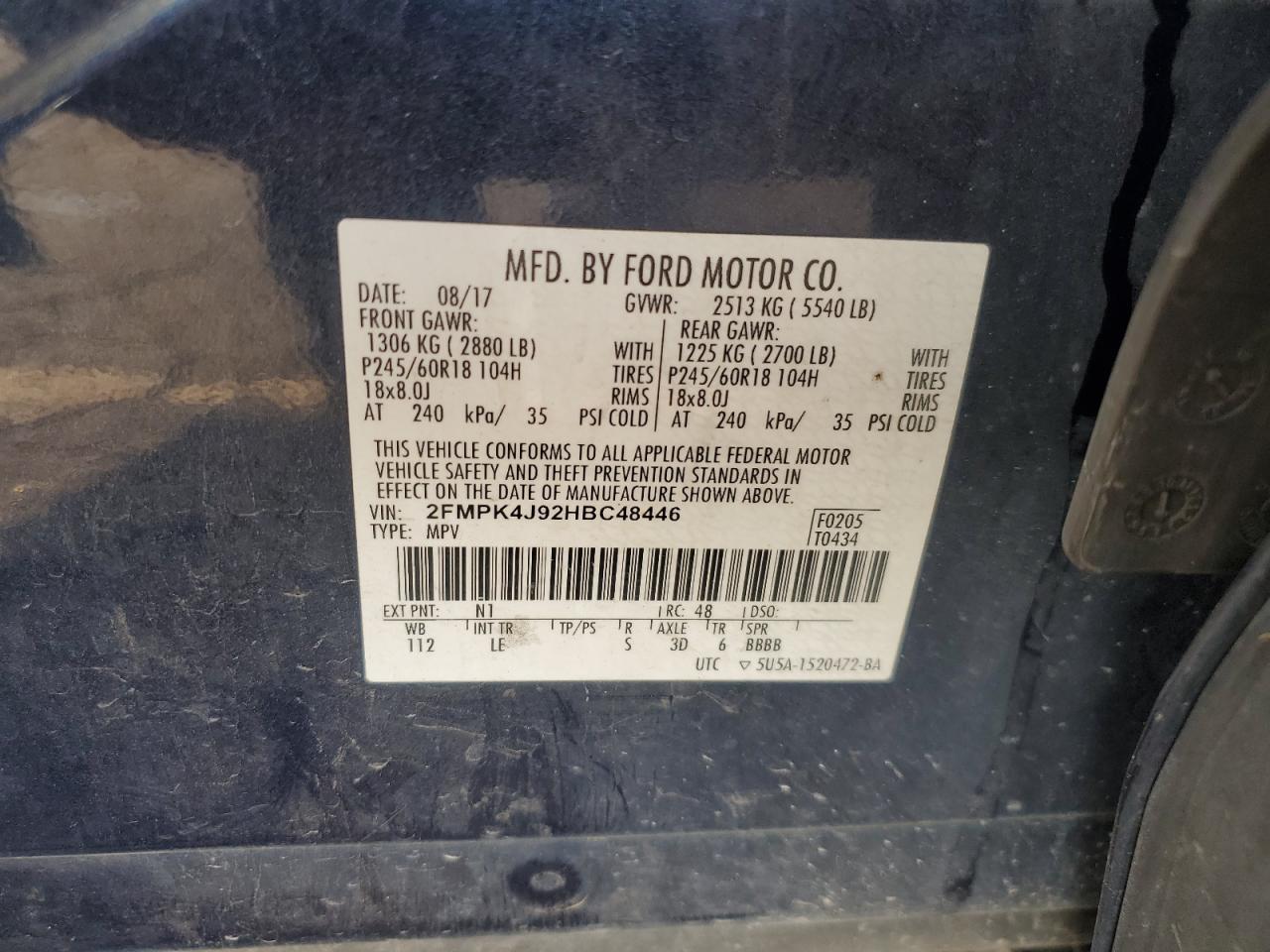 2017 Ford Edge VIN 2FMPK4J92HBC48446 Copart auction photo, rollover / mechanical damage thumbnail 13