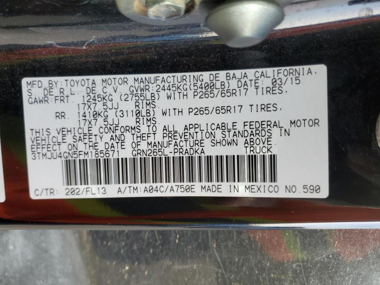 2015 Toyota Tacoma VIN 3TMJU4GN5FM185671 Copart auction photo, side damage thumbnail 12
