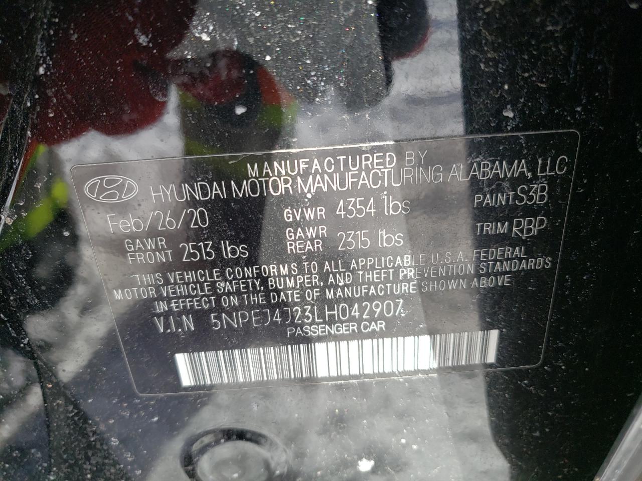 2020 Hyundai Sonata VIN 5NPEJ4J23LH042907 Copart auction photo, rollover damage thumbnail 12