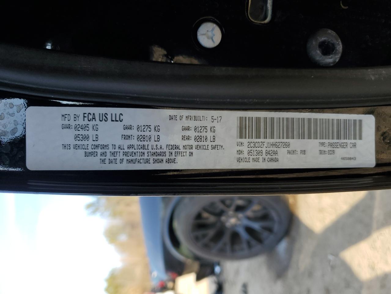 2017 Dodge Challenger VIN 2C3CDZFJ1HH627260 Copart auction photo, front end / rear end damage thumbnail 14