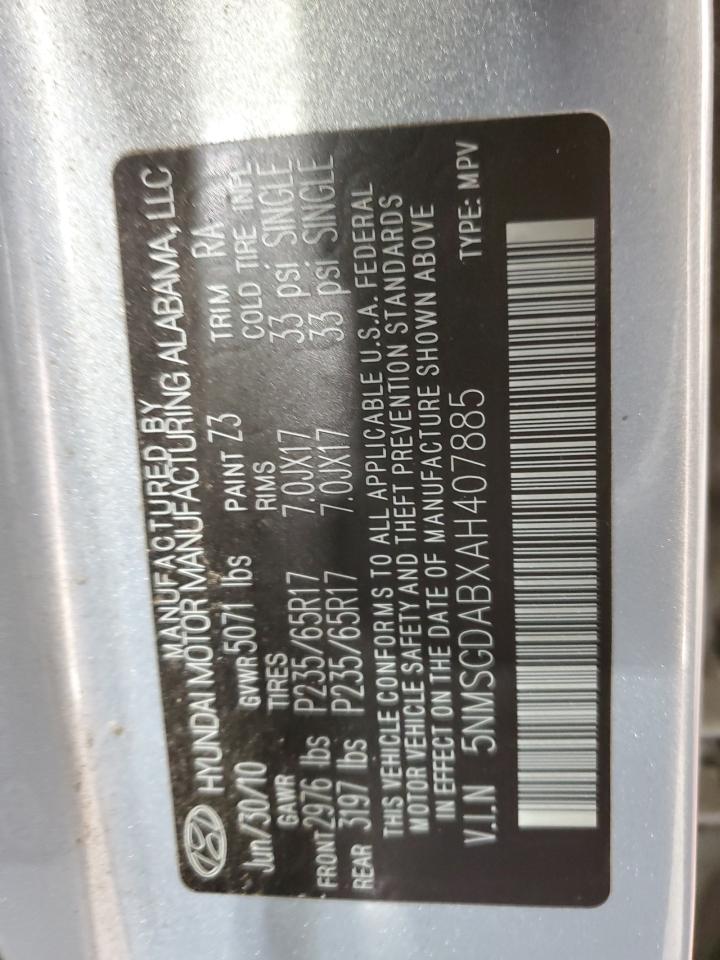 2010 Hyundai Santa Fe VIN 5NMSGDABXAH407885 Copart auction photo, front end damage thumbnail 16