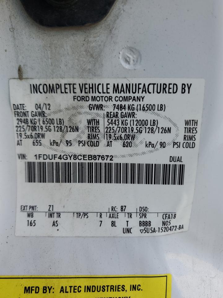 2012 Ford F450 VIN 1FDUF4GY8CEB87672 Copart auction photo, minor dent/scratches damage thumbnail 10