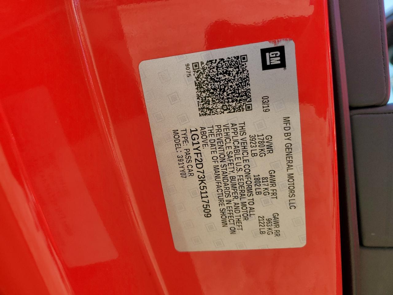 2019 Chevrolet Corvette VIN 1G1YF2D73K5117509 Copart auction photo, front end damage thumbnail 14
