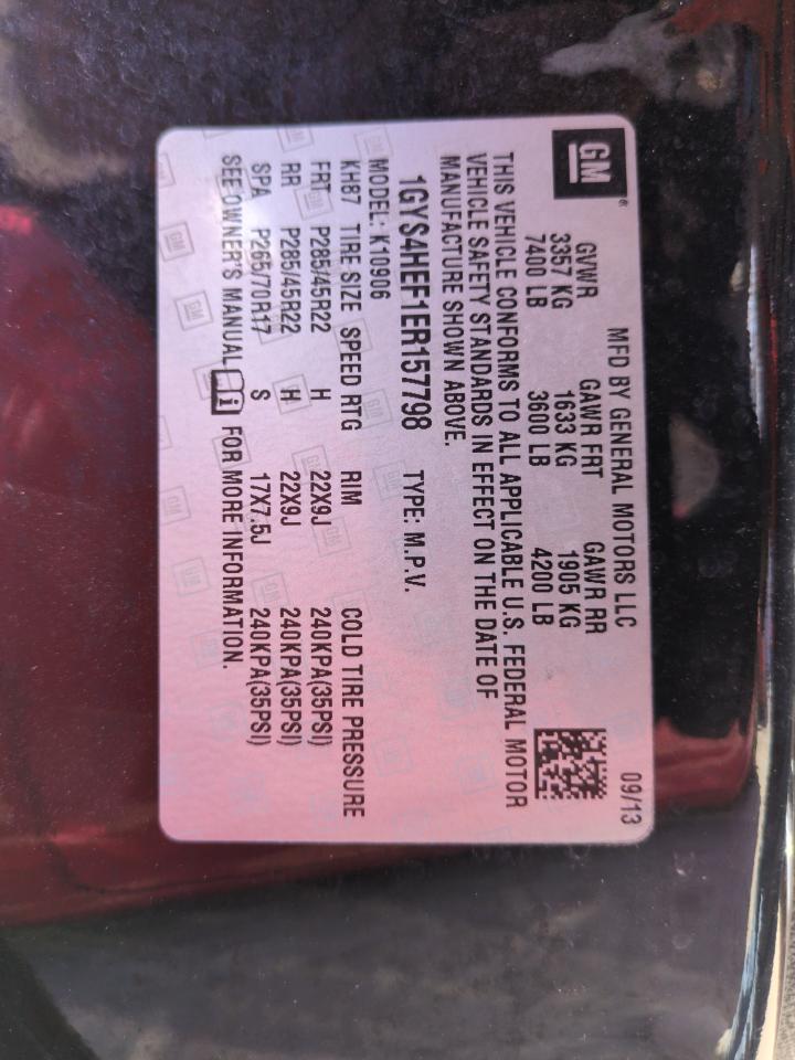 2014 Cadillac Escalade VIN 1GYS4HEF1ER157798 Copart auction photo, water/flood damage thumbnail 14