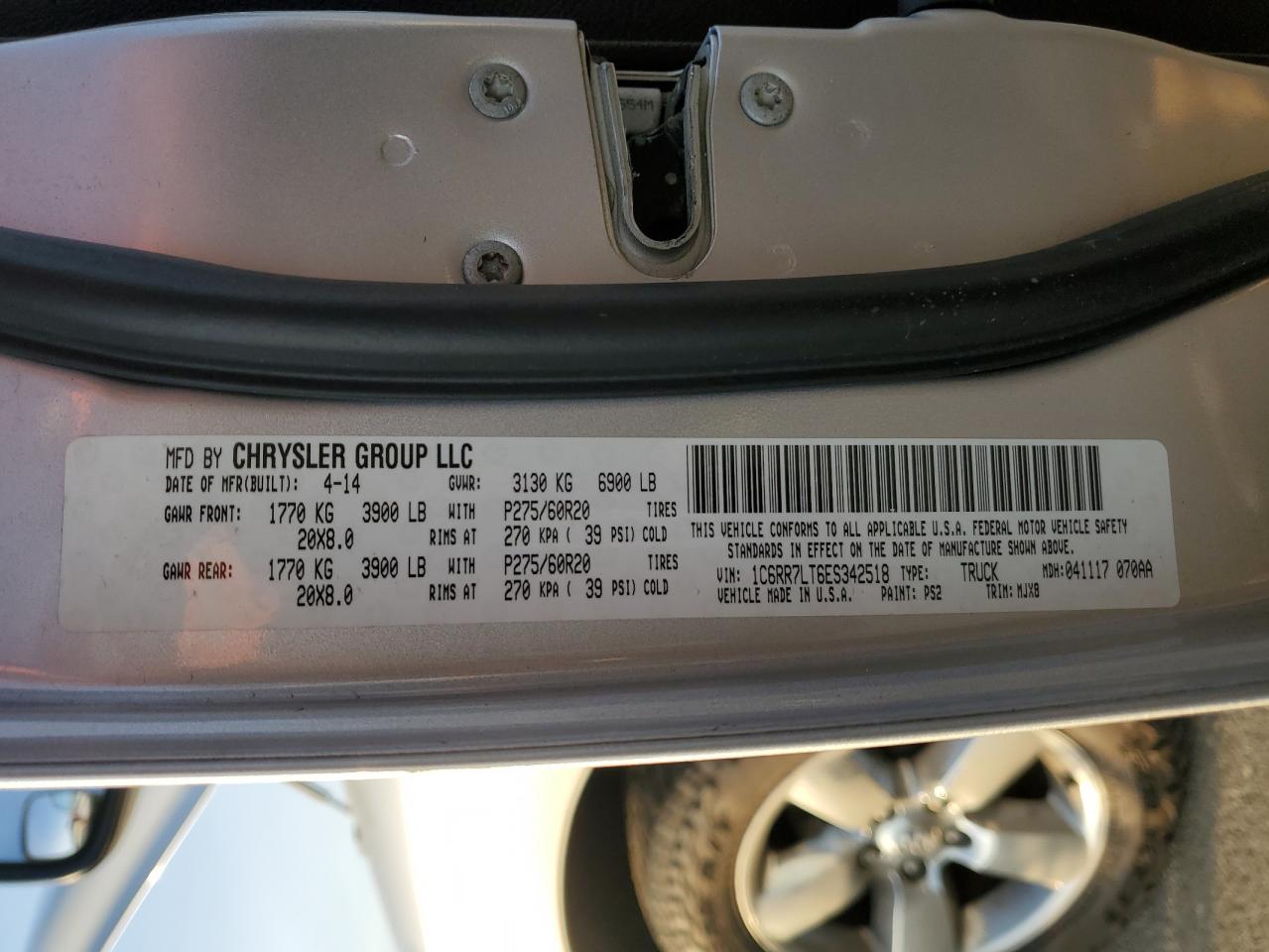 2014 RAM 1500 VIN 1C6RR7LT6ES342518 Copart auction photo, front end / minor dent/scratches damage thumbnail 12