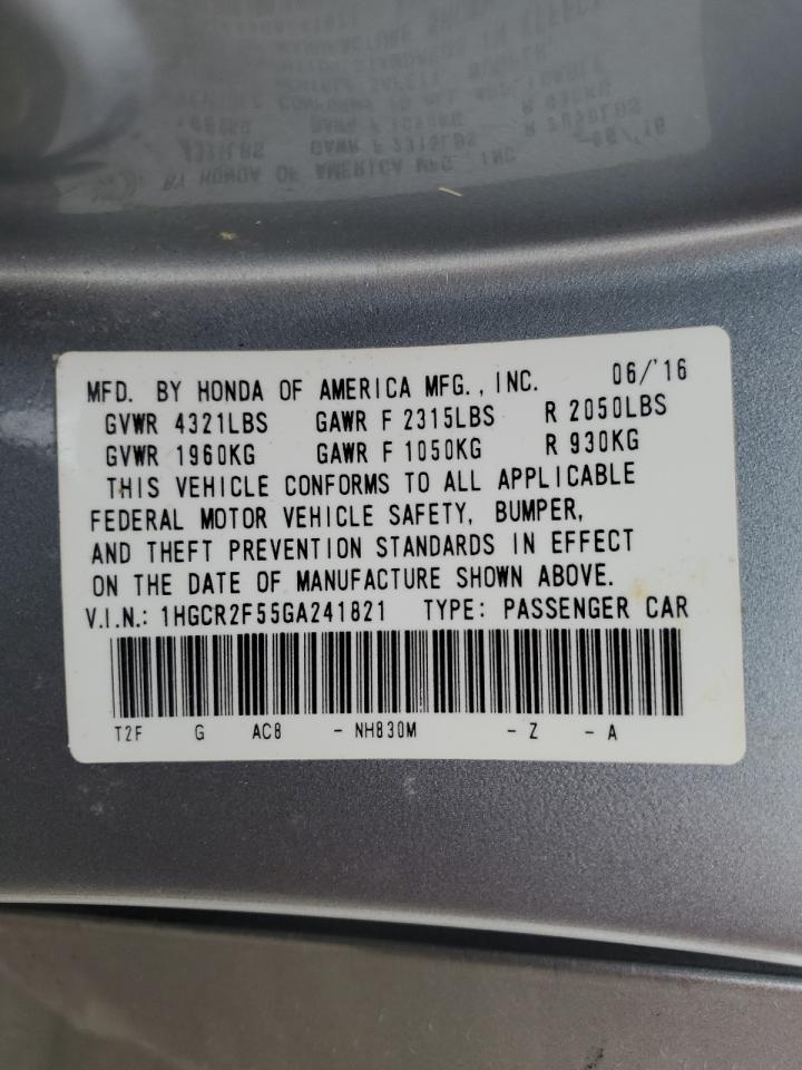 2016 Honda Accord VIN 1HGCR2F55GA241821 Copart auction photo, front end damage thumbnail 15