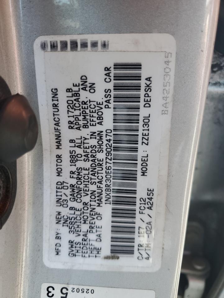2007 Toyota Corolla VIN 1NXBR30E67Z902470 Copart auction photo, rear end / undercarriage damage thumbnail 12