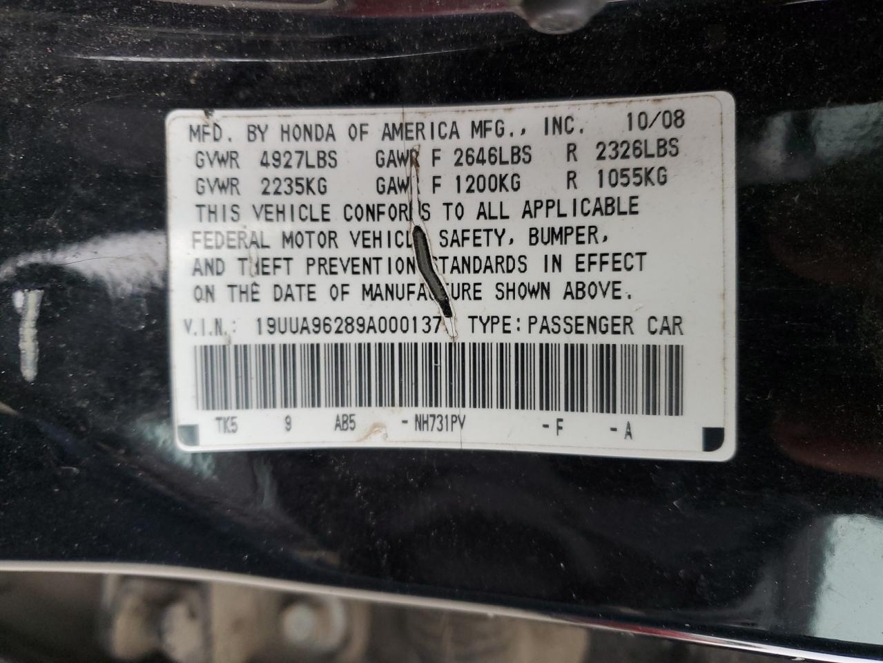 2009 Acura TL VIN 19UUA96289A000137 Copart auction photo, all over / rollover damage thumbnail 13