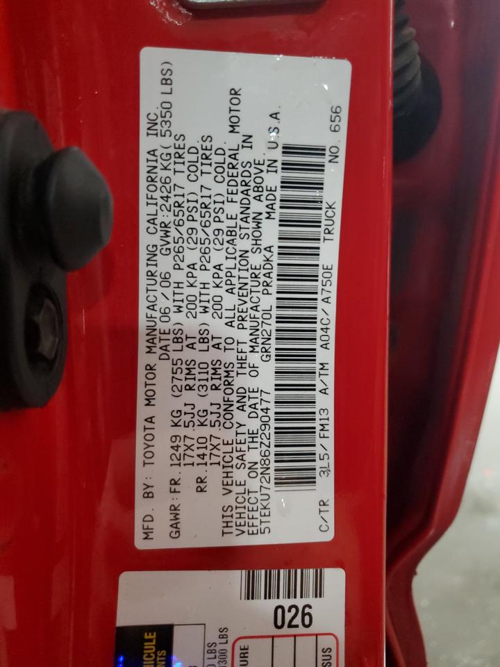 2006 Toyota Tacoma VIN 5TEKU72N86Z290477 Copart auction photo, rollover damage thumbnail 13