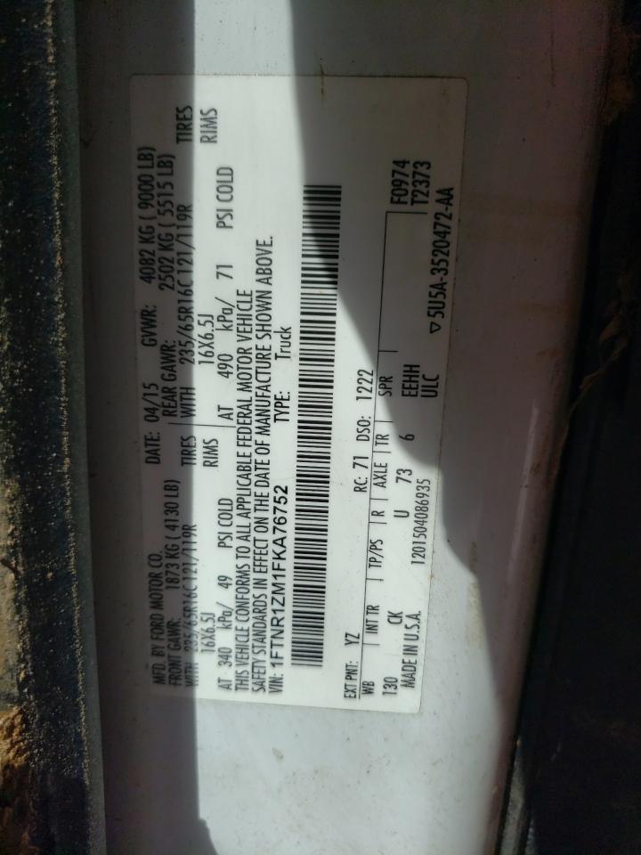 2015 Ford Transit VIN 1FTNR1ZM1FKA76752 Copart auction photo, water/flood damage thumbnail 14