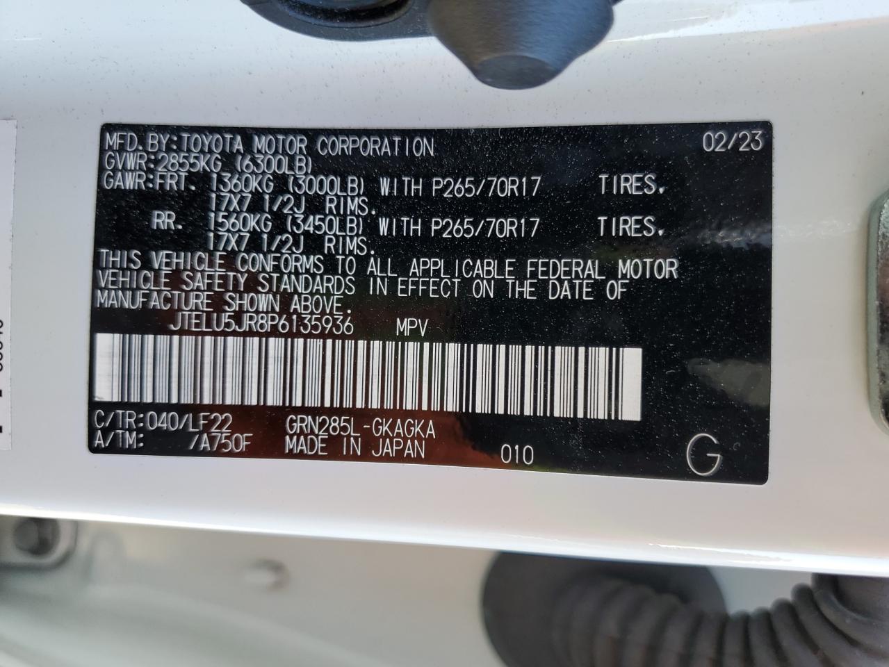 2023 Toyota 4Runner VIN JTELU5JR8P6135936 Copart auction photo, front end damage thumbnail 14