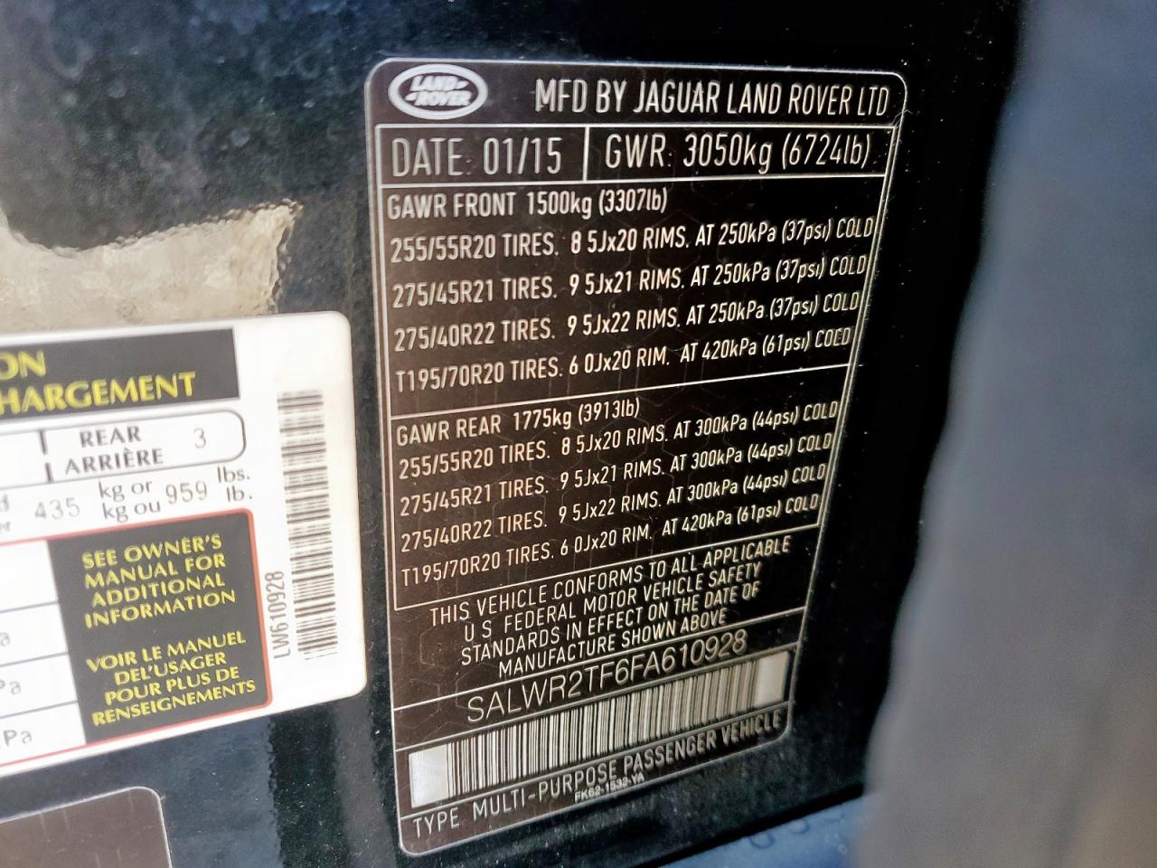 2015 Land Rover Range Rover VIN SALWR2TF6FA610928 Copart auction photo, front end damage thumbnail 14