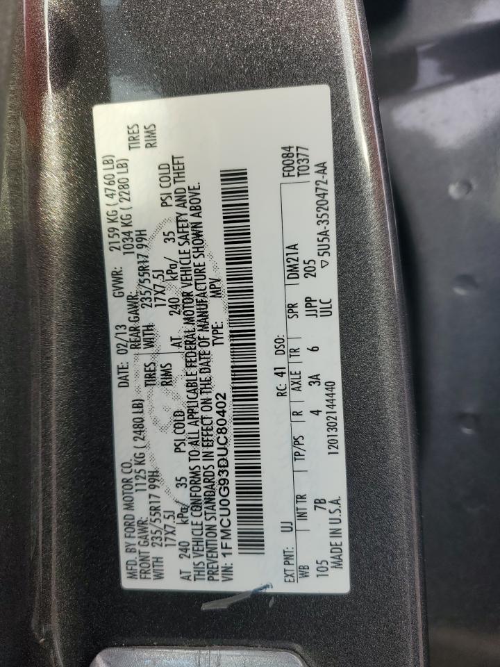 2013 Ford Escape VIN 1FMCU0G93DUC80402 Copart auction photo, rear end / minor dent/scratches damage thumbnail 13