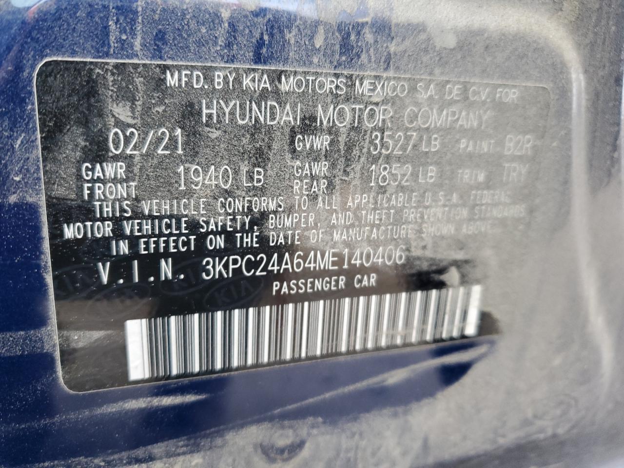 2021 Hyundai Accent VIN 3KPC24A64ME140406 Copart auction photo, front end / rear end damage thumbnail 14