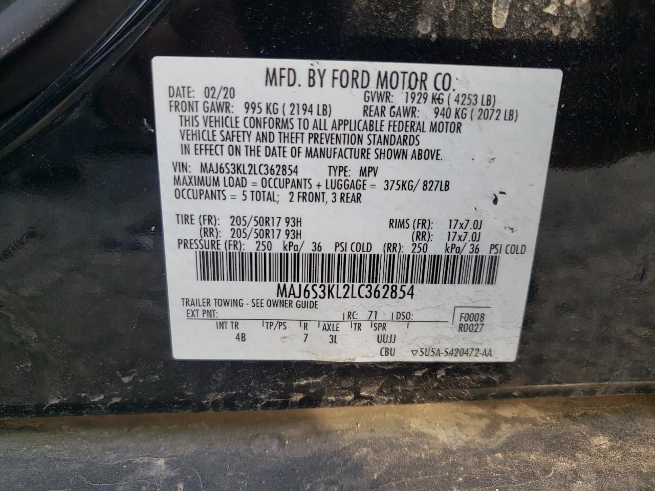2020 Ford EcoSport VIN MAJ6S3KL2LC362854 Copart auction photo, front end damage thumbnail 13