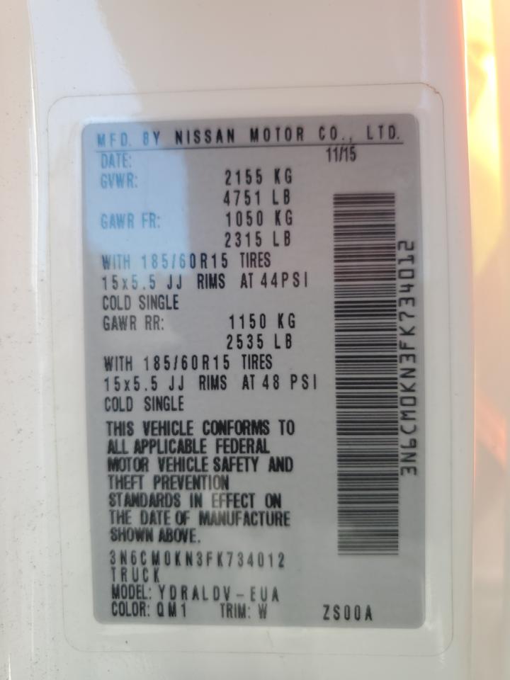 2015 Nissan NV VIN 3N6CM0KN3FK734012 Copart auction photo, rear end damage thumbnail 13
