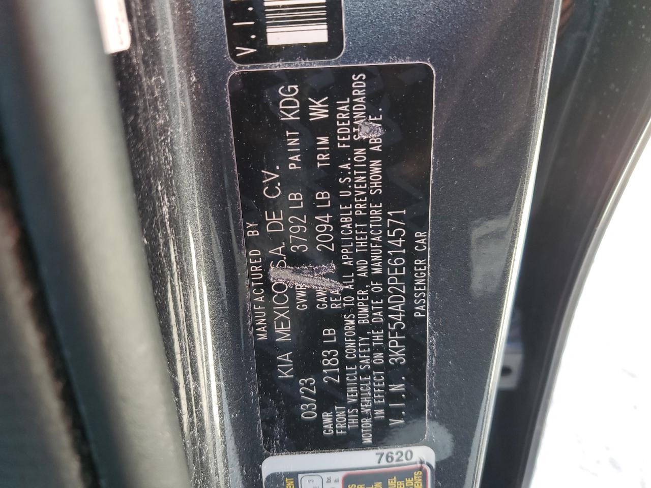 2023 KIA Forte VIN 3KPF54AD2PE614571 Copart auction photo, water/flood damage thumbnail 13
