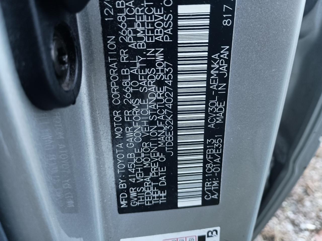 2004 Toyota Camry VIN JTDBE32K740274537 Copart auction photo, rear end damage thumbnail 12