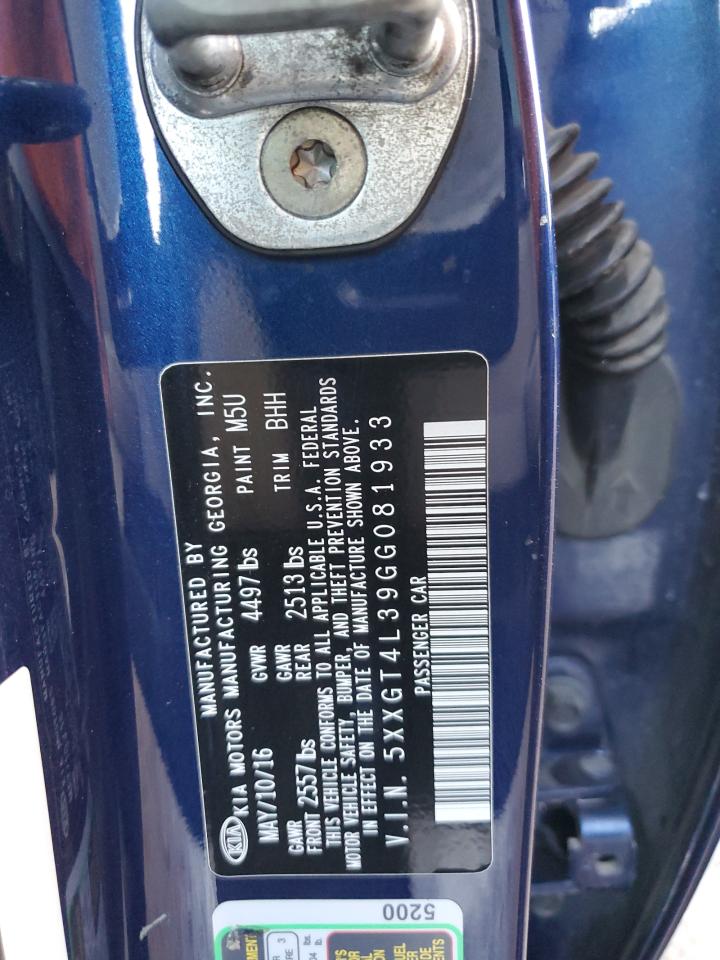 2016 KIA Optima VIN 5XXGT4L39GG081933 Copart auction photo, front end damage thumbnail 13