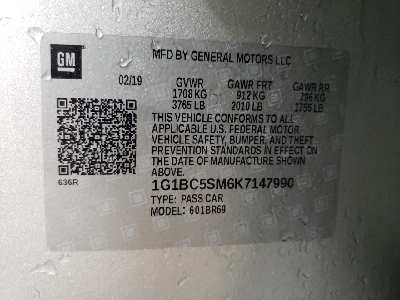 2019 Chevrolet Cruze VIN 1G1BC5SM6K7147990 Copart auction photo, side damage thumbnail 12