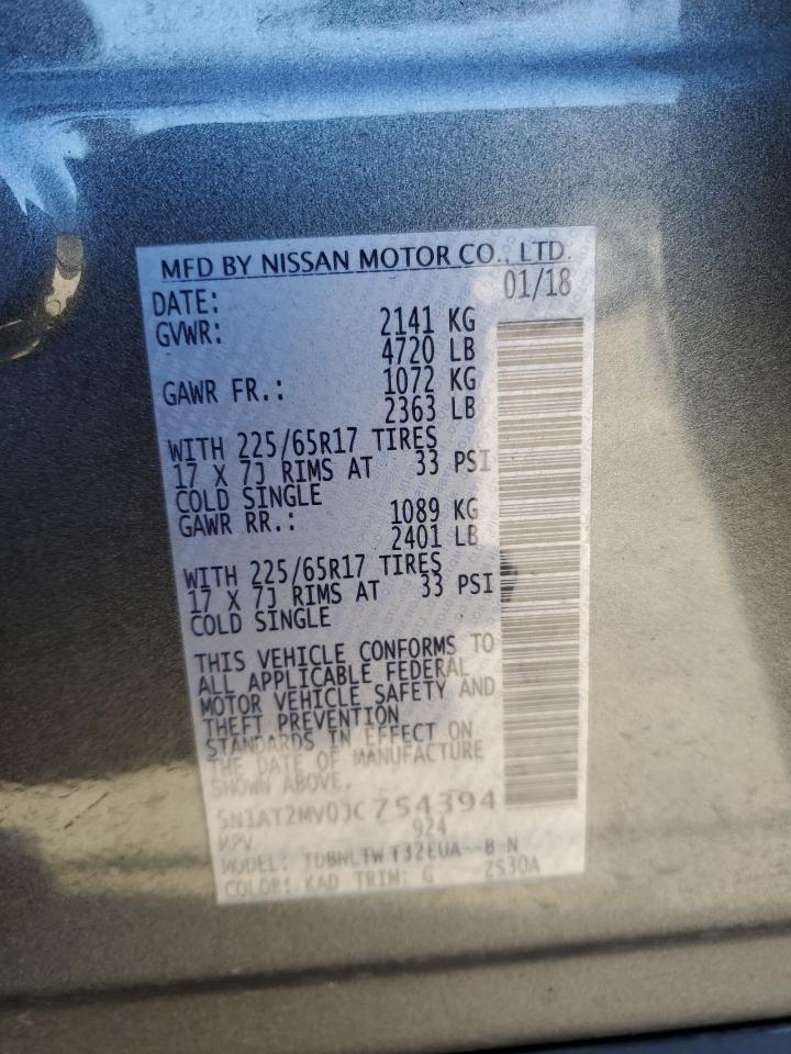 2018 Nissan Rogue VIN 5N1AT2MV0JC754394 Copart auction photo, front end / rear end damage thumbnail 13