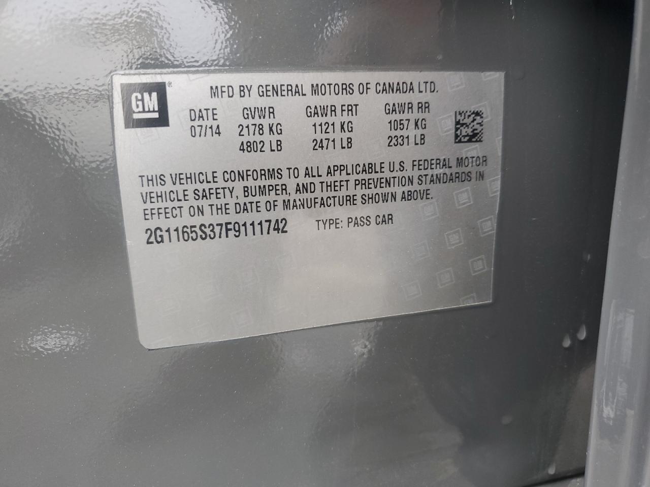 2015 Chevrolet Impala VIN 2G1165S37F9111742 Copart auction photo, vandalism damage thumbnail 12