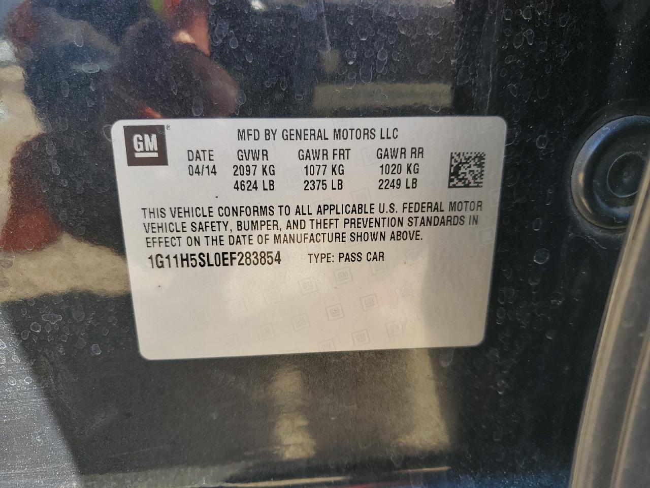2014 Chevrolet Malibu VIN 1G11H5SL0EF283854 Copart auction photo, minor dent/scratches damage thumbnail 12