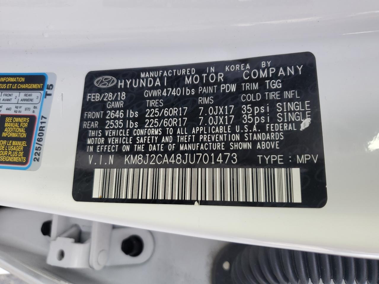 2018 Hyundai Tucson VIN KM8J2CA48JU701473 Copart auction photo, front end damage thumbnail 15