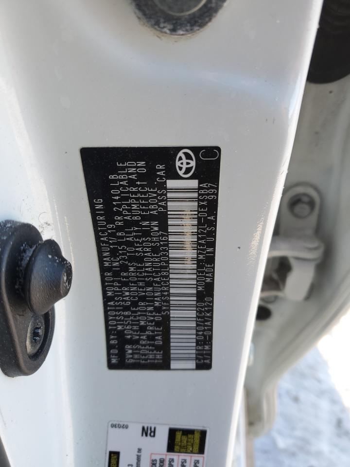 2020 Toyota Corolla VIN 5YFS4RCE8LP033167 Copart auction photo, burn damage thumbnail 12