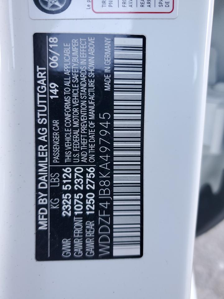 2019 Mercedes-Benz E-klasse VIN WDDZF4JB8KA497945 Copart auction photo, front end / side damage thumbnail 13