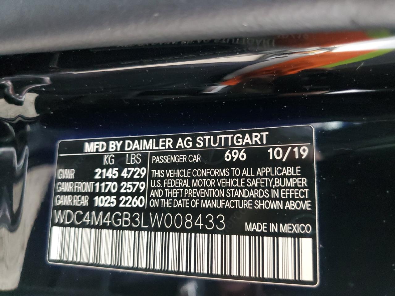 2020 Mercedes-Benz GLB VIN WDC4M4GB3LW008433 Copart auction photo, minor dent/scratches damage thumbnail 13