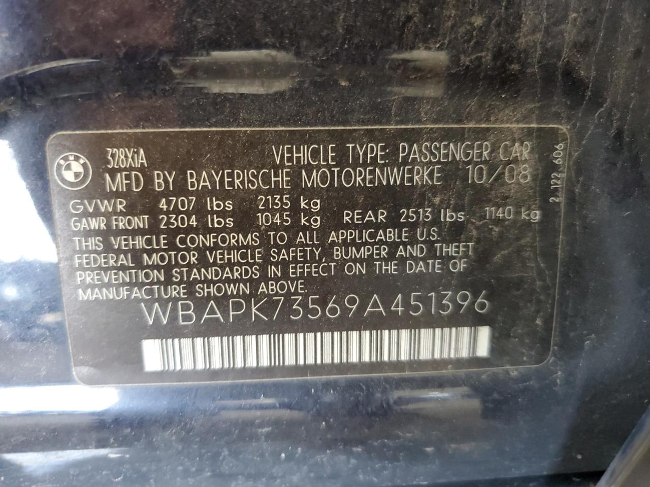 2009 BMW 3er VIN WBAPK73569A451396 Copart auction photo, front end / rear end damage thumbnail 15