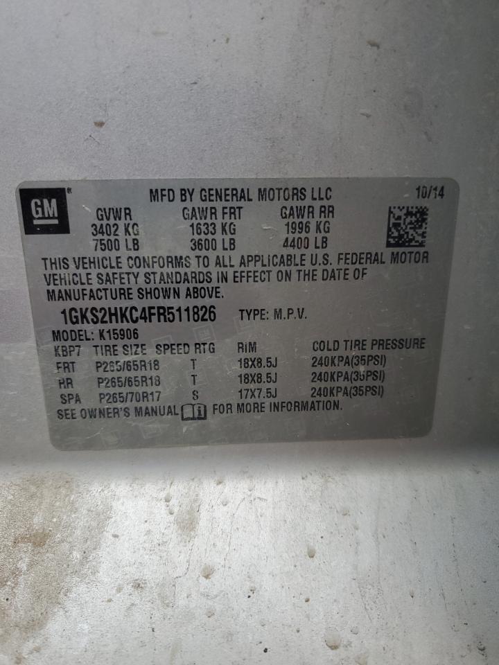 2015 GMC Yukon VIN 1GKS2HKC4FR511826 Copart auction photo, front end / rear end damage thumbnail 15